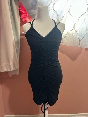 Classic Black Ruched Mini Dress with Spaghetti Straps